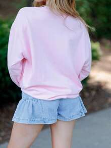 Women's Fall Loose Pullover Floral Flag Print Long Sleeve Crew Neck Sweatshirt Casual Tops - 粉色 - 查看 2