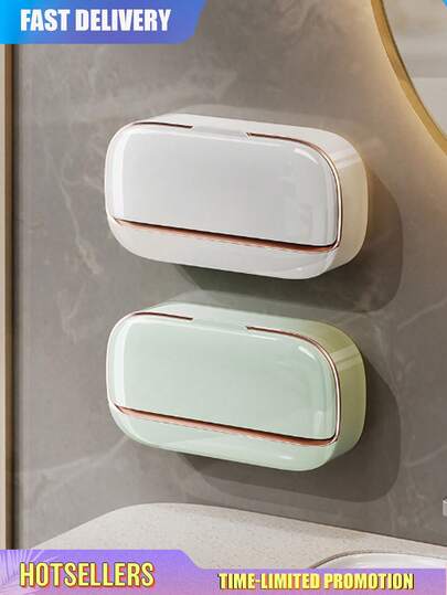豪华壁挂式带盖皂架，高端排水皂架，防水皂盒收纳，适用于浴室、淋浴间、旅行、学校宿舍，简易皂架，洗漱用品，浴室挂件，浴室收纳架，开学季用品，居家生活用品