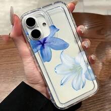 极简蓝白花卉时尚手机防震壳 1 件装 吸震镜头保护 柔软蓝白兰花极简花卉图案手机壳 兼容苹果 16 Pro Max 17/16/15/14 Plus 13/12/11 Air 和 Series 系列 春季礼物 生日周年纪念 婚礼派对 国际版，非国内版 - 彩色 - 查看 3