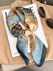 1pc Women's Luxurious Designer Chain Printed Spring Silk Bandana Scarf, 70*70cm, Suitable For Daily Wear Bandana,Hair Band,Head Band Ideal For Dressing Up Your Look