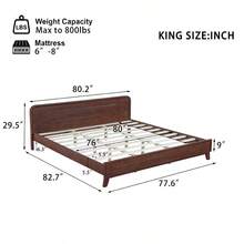 YOGLAD Solid Wood King Size Bed Frame, Queen Size Pine Wood Platform Bed, No Box Spring Needed, Sturdy Modern Farmhouse Style, Under Bed Storage Space, Easy Assembly, Heavy Duty Support For 600 Lbs, Classic Rustic Bedroom Furniture - Dark Walnut - 查看 2