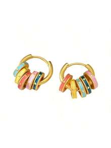 New Chinese Style Enamel Colored Drip Oil Earrings, Retro Dopamine Design Earrings, Suitable For Daily Wear, Women's Jewelry Gifts - 金色 - 查看 4