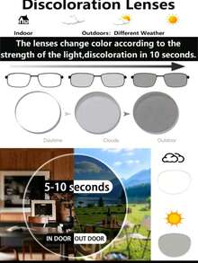 1pc Metal Cat-Eye Hollow Frame Ultra-Light Decoration Mirror, Multi-Purpose Indoor Computer Mirror & Outdoor Photochromic Fashion Glasses For Summer Beach Vacation,Outdoor,Travel - Transparent to Black - View 9