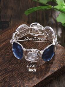 Cring Coco Elegant Vintage Rose Series Women's Zinc Alloy Elastic Bracelet - Bohemian Blue & White Rose Hollow Design, Versatile For Daily Wear, Suitable As Anniversary/Unique Gift
