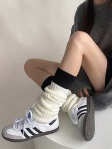 1 双极简拼色针织腿套，百搭学院风性感针织袜，女士小腿袜和腿套秋季配饰 - 彩色 - 查看 9