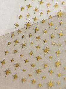 4 Pieces Of Metal Laser Starry Nail Art Stickers - Gold, Silver, Laser. Purple Hot Stamping Cross Star Design, 3D Flat Technology, Suitable For Women's Daily, Wedding, Festival, And Vacation Disposable Self-Adhesive Nail Stickers, Simple And Luxurious Theme Style, Easy To Stick Nail Decoration Stickers