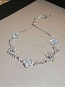 1pc Adjustable Zirconia Flower Bracelet For Women, Lightweight Luxury Elegant Style - Rose Gold - View 2