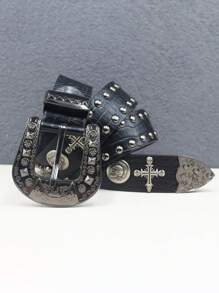 全新鳄鱼纹重金属铆钉朋克男士腰带摇滚铆钉牛仔腰带男式牛腰带 Y2K - 彩色 - 查看 5