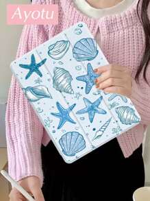 Ayotu Blue Ocean Pattern IPad Case Compatible With IPad 10.2 Inch 2021/2020 IPad 9th/8th Generation,Compatible With Samsung Galaxy Tab A8 10.5 Inch 2022,Compatible With Huawei Matepad 10.4/ Tab,With Pen Holder,Supports Automatic Sleep/Wake Lid,Fashion Protective Case