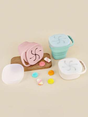 1pc Snack Cups For Toddlers, Collapsible Silicone Snacks Containers, Baby Food Catcher Spill Proof, Kid Snacks Box With DustProof Lid Portable Food Storage Box Feeding Trianing Baby Gifts