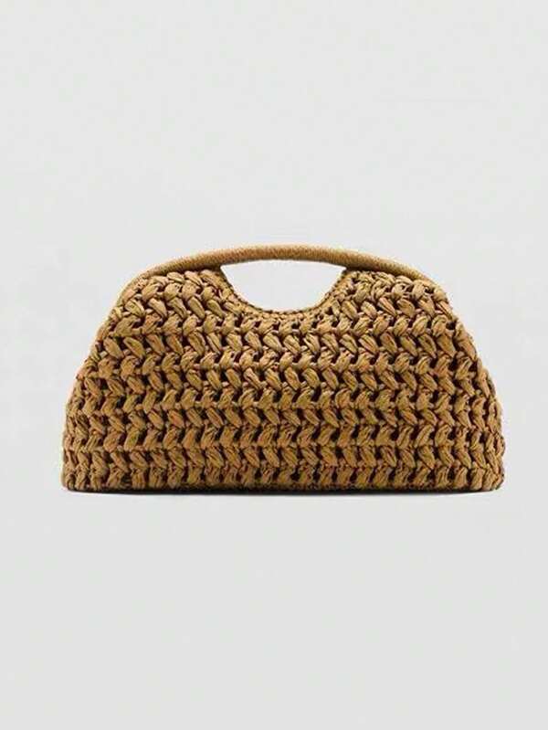 Casual Vintage Clip Shell Straw Clucth Bag For Women Designer Woven Lady Handbags Elegant Handmade Summer Beach Bag
