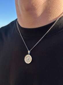 Colar com Bússola de Prata, Colar Pingente de Bússola de Aço Inoxidável, Colar de Viagem Masculino, Colar Estrela do Norte, Presente de Joias de Aço Inoxidável para Ele, Presente de Joias para Pai, Irmão, Namorado