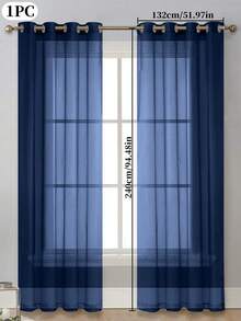 1pc Transparent Solid Color Window Screen, Great For Living Room And Bedroom Decoration - Navy Blue - View 25