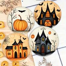 1set/4pcs/6pcs/300pcs Halloween Castle Pumpkin Pattern Diatom Mud Coasters, Coffee Coasters, Suitable For Home And Restaurant Decorations For Various Occasions, Holiday Gifts, Table Decorations, Autumn Decorations, Theme Party Decorations, Can Be Given As Gifts - Multicolor - View 5