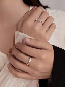 1 Pair Sparkling Romantic Couple Rings, Unique Design Elegant Style Suitable For Daily Wear, Valentine's Day Gift