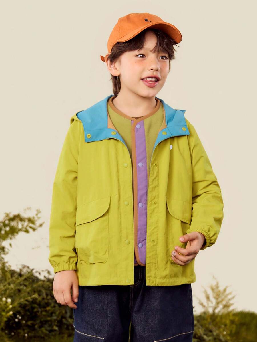 mini bala SoftSkin Unisex Kids Hooded Outdoor Windproof Water-Resistant Jacket - Yellow Green - View 1