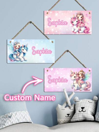1 szt. Bez smyczy, śliczna, jednorożec, spersonalizowana tabliczka ścienna z imieniem do dekoracji domu, spersonalizowana tabliczka artystyczna, dekoracja sypialni, dekoracja pokoju, dekoracja domu, dekoracja ścienna, powrót do szkoły, wystrój domu, prezent dla dziewczynki, odświeżenie domu, spersonalizowane znaki i tabliczki, ciepła atmosfera