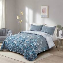 2025 Blue Floral Coverlet Set-Quilted Bedspread Sets (3Pcs),For All Season, Comfortable Soft Breathable, Suitable For Bedroom, Home Dorm Decoration, Christmas Gifts - MÀU XANH 02 - Xem 2