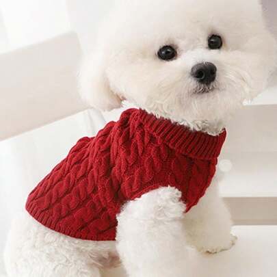 1pc Pet Dog/Cat Turtleneck Sweater, Soft Knitted Warm Clothing For Dogs, Suitable For Autumn/Winter, Poodle, Bichon Frise, Corgi