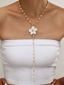 1/4 Stücke Vintage Metall Jesus Kreuz & Blumen Anhänger Y-Knöchel, elegantes bohemian Stil Kunstperle Anhänger Halsketten Set, geeignet für Frauen für Alltag und Feiertage, Geschenk für Freunde
