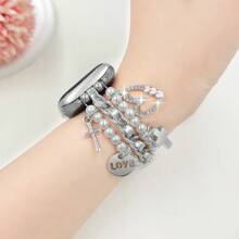 1pc Women's Fashionable Bohemian Style Smart Watch Band Strap With Heart, Cross, Love, Eiffel Tower Elements, Compatible With Apple Watch 38/40/41/42/44/45/49mm