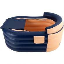 HaroldDol PVC Inflatable Spa Pool, 84 * 140 * 74cm, Foldable Adult Bath Tub With Air Pump, Pool In Summer, Freestanding Bathtub For Home Spa (Orange) - Orange and Blue - View 5