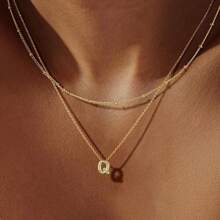 2pcs/Set 26 Letter Necklace & Clavicle Chain, Copper Material, Delicate & Minimalist Design, Suitable For Commuting, Women Accessories