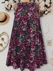 MakeMeChic 女式加大码花卉印花高腰褶皱 A 字长裙