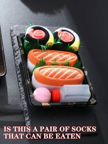 2 双新奇多彩寿司和鲑鱼设计中筒袜礼盒装，2025 秋冬新款男女通用运动袜，富有想象力的食物灵感创意设计，针织面料，长而厚实柔软舒适，是复活节、生日、感恩节、万圣节、圣诞节、狂欢节、情人节、家庭聚会、派对的完美礼物 - 彩色 - 查看 4