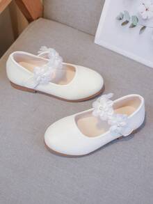 Girls' Lace & Faux Pearl Decor Fashion Casual Flats - White - View 2