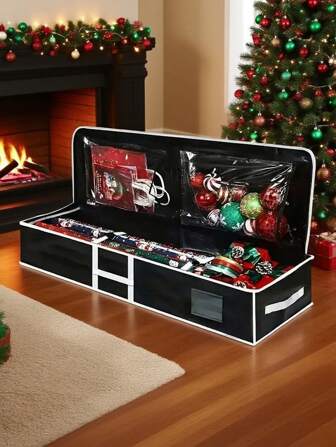 1 pièce Boîte de rangement pour papier cadeau noir. Sac de rangement pratique et imperméable pour le papier cadeau. Sac de rangement grande capacité durable en PE avec poches intérieures. Facile à transporter.