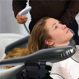 1 pieza Almohada inflable cómoda para el lavado de cabello acostado, fregadero para lavar el cabello en la cama para personas embarazadas y ancianas en el hogar, almohada para lavar el cabello en la cama, ligera y conveniente, adecuada para el cuidado en el hogar, personas con discapacidades físicas y pacientes con problemas de cuello/espalda. Este es un lavabo para el cabello que se puede usar acostado