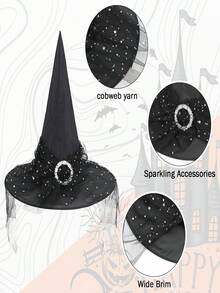 Halloween Witch Hat, Durio Lace Witch Hat - Halloween Wizard Costume Accessory, Mesh Lace Wizard Role Play Party Costume Accessory - Multicolor - View 8