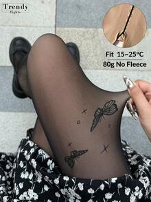 1pc 80g Skin-Tight Pantyhose For Women, High Stretch Tights With Heart, Polka Dot, Leopard, Pink Butterfly, Star, Bow, Black Lip Patterns, Fashionable & Sexy Stockings Suitable For Halloween, Suitable Temperature 15~25°C, Autumn/Winter, E-Girl, Cozy - Black - View 62
