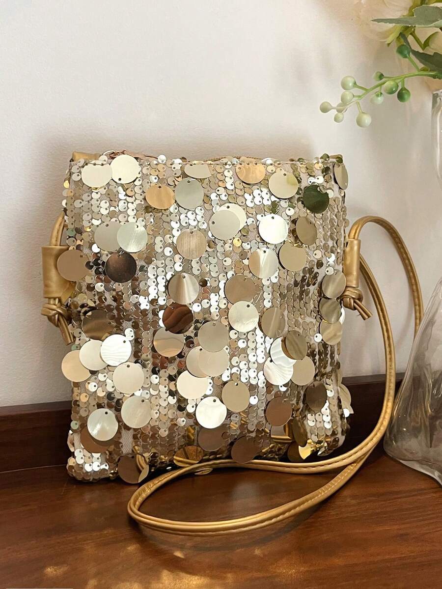 1 chiếc túi vuông nhỏ bằng nhựa PVC có kim sa lấp lánh, túi đựng điện thoại đính kim sa lấp lánh thời trang, túi đựng đồ dự tiệc cho nữ, túi đeo chéo dây xích thời trang mới, túi đeo vai lấp lánh sang trọng, thích hợp cho phụ nữ tham dự tiệc tùng