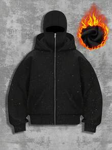 女士秋季服装、女士冬季服装、女士冬季服饰、女士亮片卫衣、冬季亮片上衣、时尚亮片拉法帽街头嘻哈双层连帽开衫、星空秋冬连帽拉链外套（黑色） - 黑色 - 查看 2