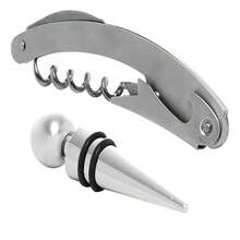 Wine Accessories Kit: 2-Piece Stainless Steel Wine Opener And Reusable Cork - Plateado - Ver 2