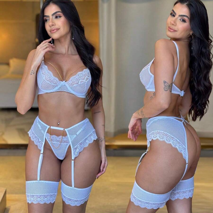 Women's Sexy Lingerie Set With Garter Belt - 白色 - 查看 1