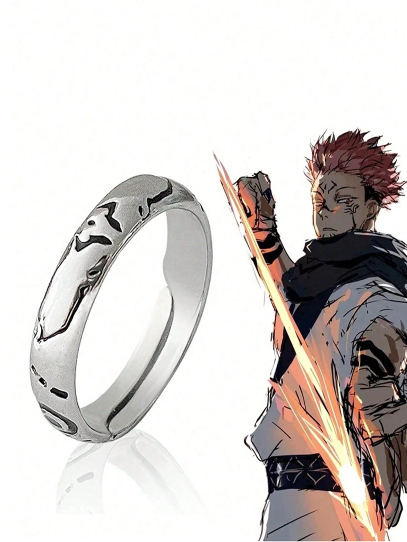 1 pezzo Anello del Re Maledetto Sukuna COS, regolabile, con motivo tatuato, accessorio unico del Re Maledetto COS, perfetto per cosplay e da collezione, regalo ideale per fan di fantasy e avventura (non ci sono numeri sull'anello), Ognissanti