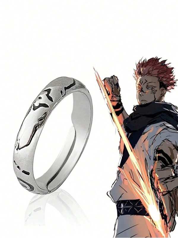 1 Stück Sukuna Verfluchter König COS Ring verstellbar Tattoo Muster Accessoire, einzigartiger Verfluchter König COS Ring perfekt für Cosplay und Sammlerstücke, ideales Geschenk für Fans von Fantasy und Abenteuern (es gibt keine Zahlen im Ring)