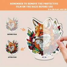 2D Rotating Acrylic Decor - Vibrant Painted Glass Art Of Red & Green Fox, 360° Rotating Holiday Decoration Suitable For Christmas, Seasonal Celebrations, Living Room, Bedroom, Kitchen, Unique Gift Idea, Artistic Fox Design