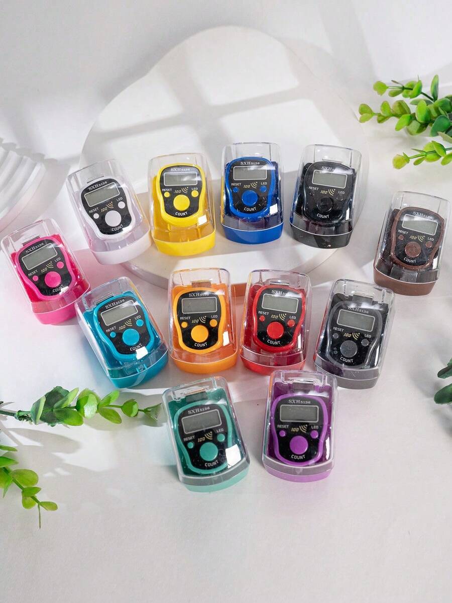 1个、6个、12个装指环计数器，便携式环形电子计数器，带手动按钮，迷你手持计数器（颜色随机），彩色指环计数器，适用于斋月，独立包装伊斯兰念珠计数器，便携式诵经计数器，适用于斋月念珠计数，伊斯兰信徒和宗教人士日常使用。 - 彩色 - 查看 1