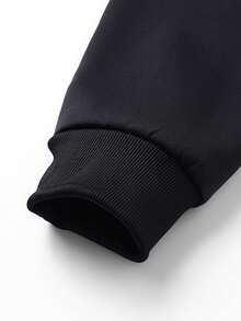 1pc Lamb Wool Padded Cardigan Jacket, Hooded Casual Sports Coat - Black - View 8