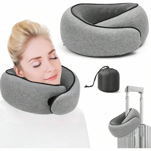 2025 New Travel Pillow For Airplanes, Airplane Pillow For Traveling, Travel Neck Pillow For Long Flight, Memory Foam Neck Pillow For Sleeping Airplane Office Car Train (Grey)