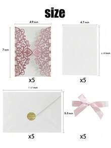 20pcs Gold Glitter Hollow Rose Design Wedding Invitations With Envelopes And RSVP Cards, Pre-Tied Ribbons, For Wedding, Bridal Shower, Engagement Party, Anniversary Best Gi - Multicolor - View 11