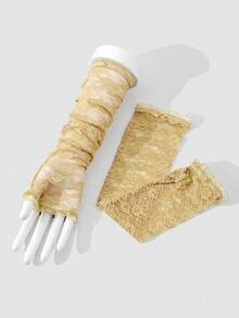 1 Pair Rose Floral Mesh Fingerless Bridal Gloves Autumn Accessories Valentine's Day Accessories - Yellow - View 2