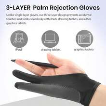 Digital Drawing Glove: 3-Layer Rejection, Two-Finger Artist Glove Drawing Tablet,, Paper Sketching, Fits Left And Right Hand, Includes Cleaning Cloth (2-Pack, Medium, Black) - Midnight Ink - View 10