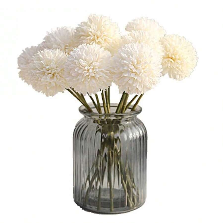 1/4/8/16枝人造菊花球花蒲公英绣球花束礼物送给朋友新娘婚礼花束装饰适用于家庭办公室咖啡馆派对婚礼装饰 - 白色 - 查看 1