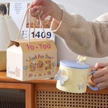 1pc Butterfly Embossed Mug With Lid, 4 Styles Available, Comes With Stainless Steel Spoon, Warm Style Gift For Boys And Girls - Yellow - View 13