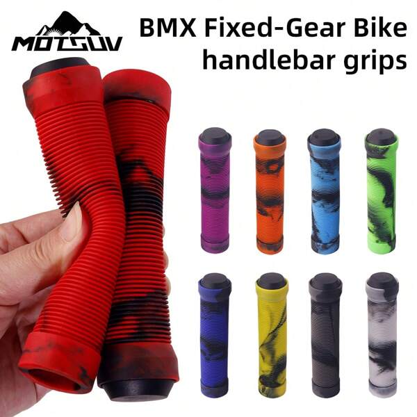 2pcs Soft Rubber Bicycle Handle Grip Covers, Dual-Tone Anti-Slip Ergonomic Design, Fits 138mm Diameter Handlebars For Mountain Bike, BMX, Scooter - Enhances Grip And Comfort, Handlebar Accessory, MTB Equipment, Easy To Hold